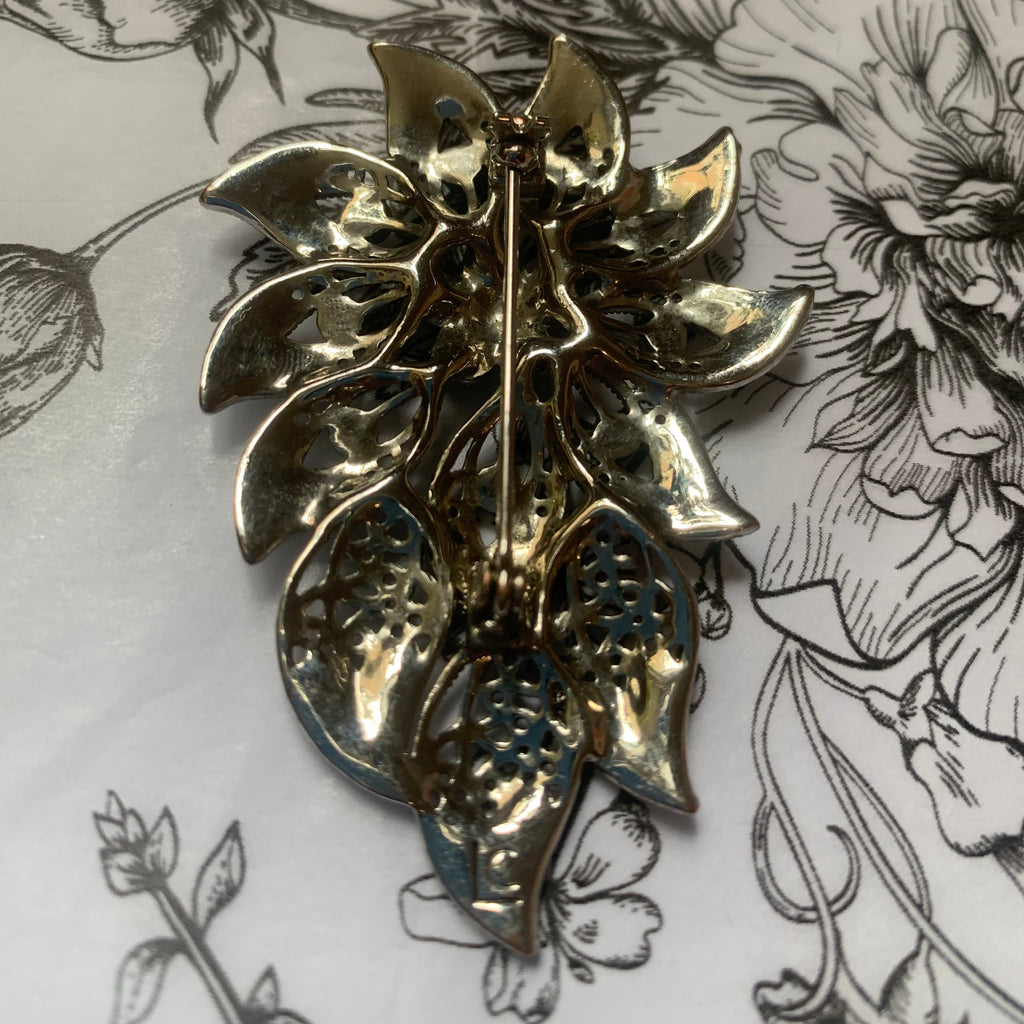 Vintage Signed Liz Claiborne Flower Brooch with Fabric Gift Cushion