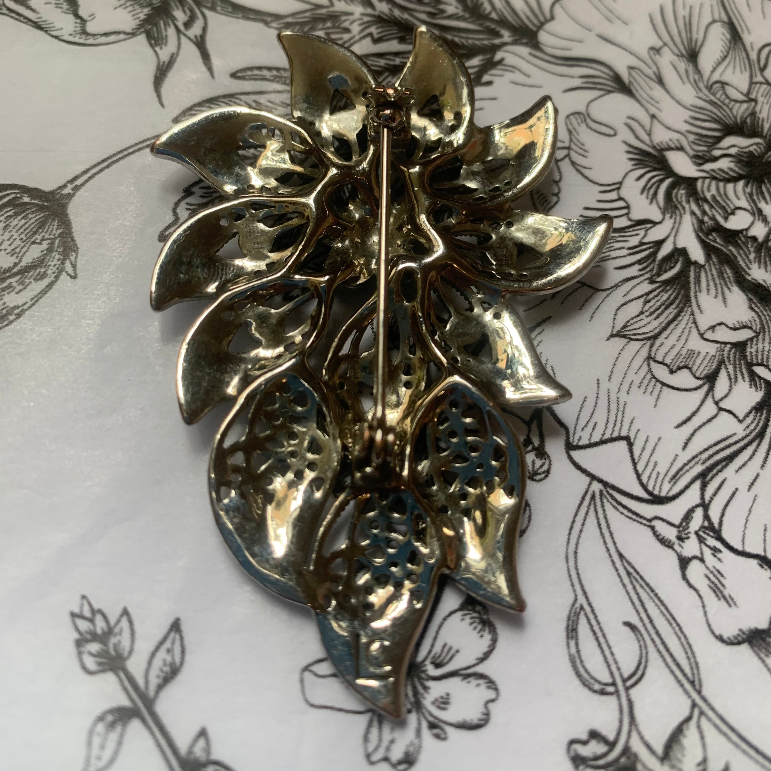Vintage Signed Liz Claiborne Flower Brooch with Fabric Gift Cushion