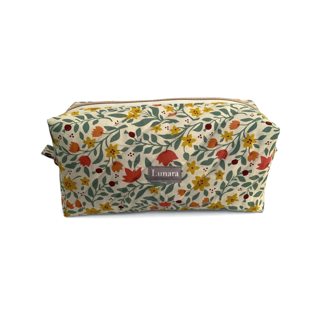 The Everyday Case - Sunshine Floral Print Quilted Makeup Bag / Boxy Zip Pouch