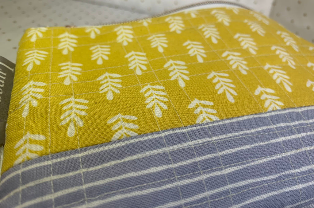 Mustard and Grey Quilted Makeup Pouch