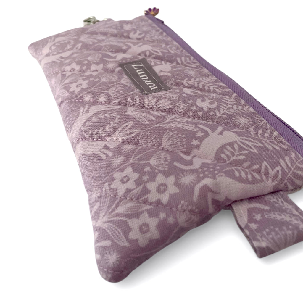 Lilac Hares Pencil & Glasses Case - Quilted Zip Pouch