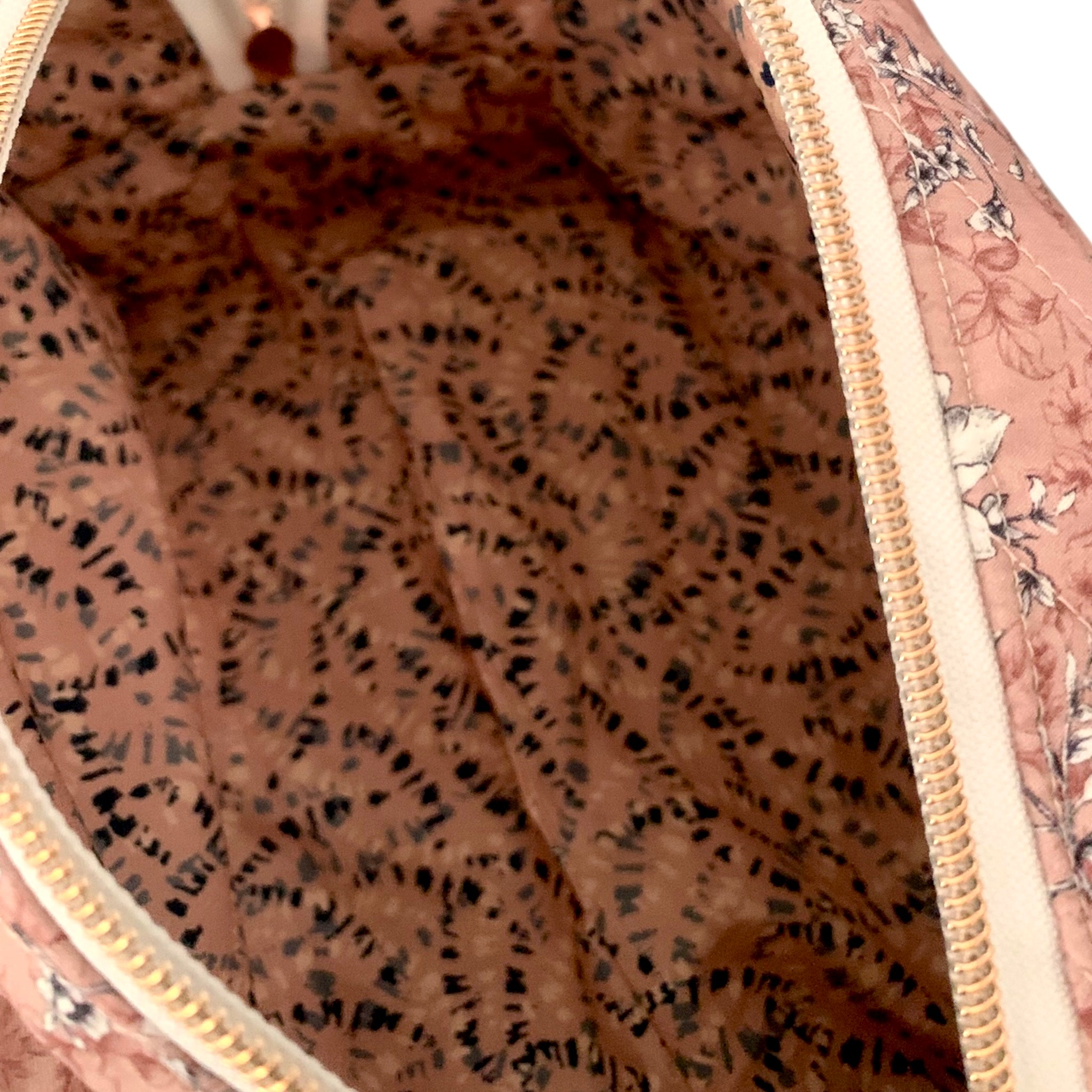 The Everyday Case - Dusty Pink Print Quilted Makeup Bag / Boxy Zip Pouch