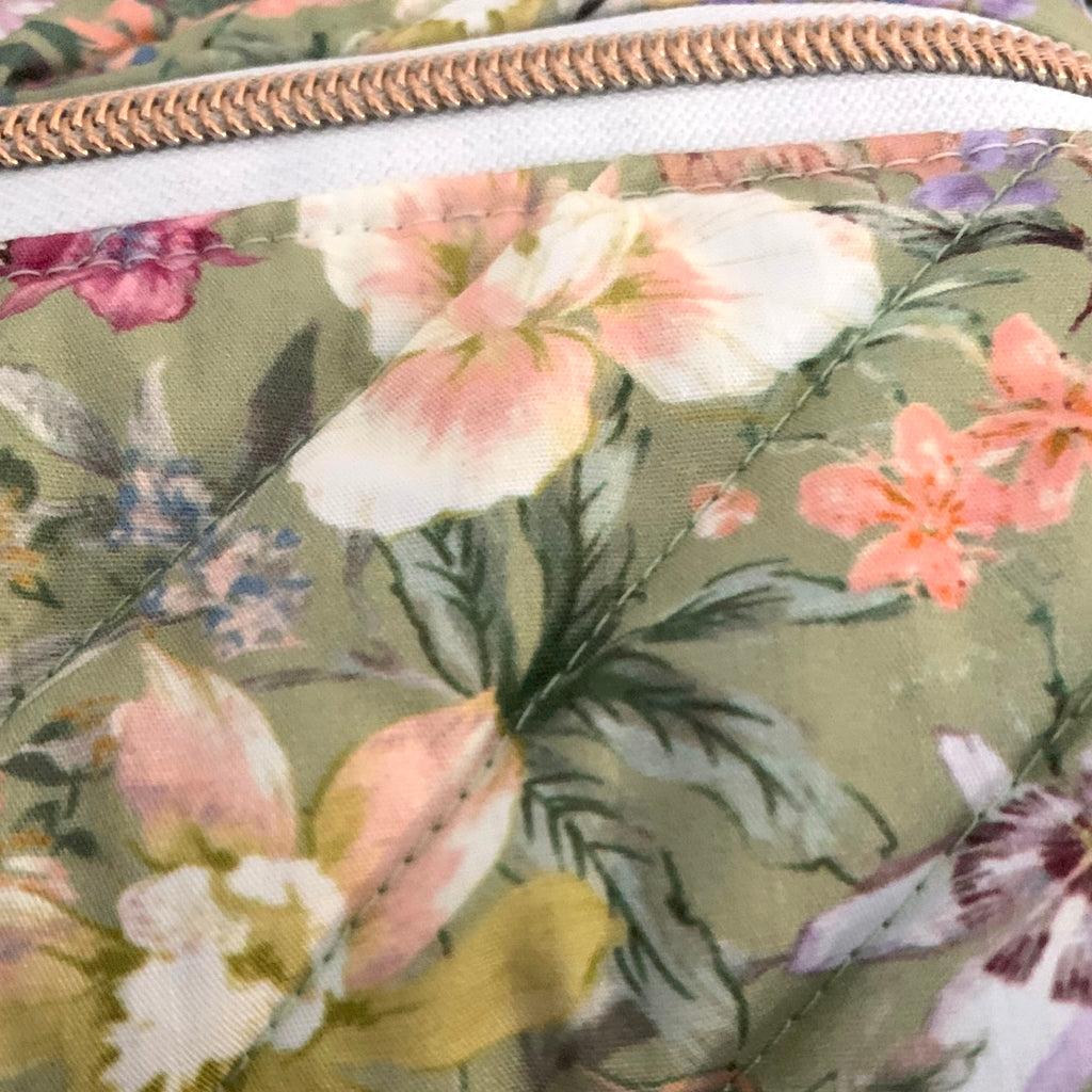 The Everyday Case - English Garden Quilted Makeup Bag / Boxy Zip Pouch