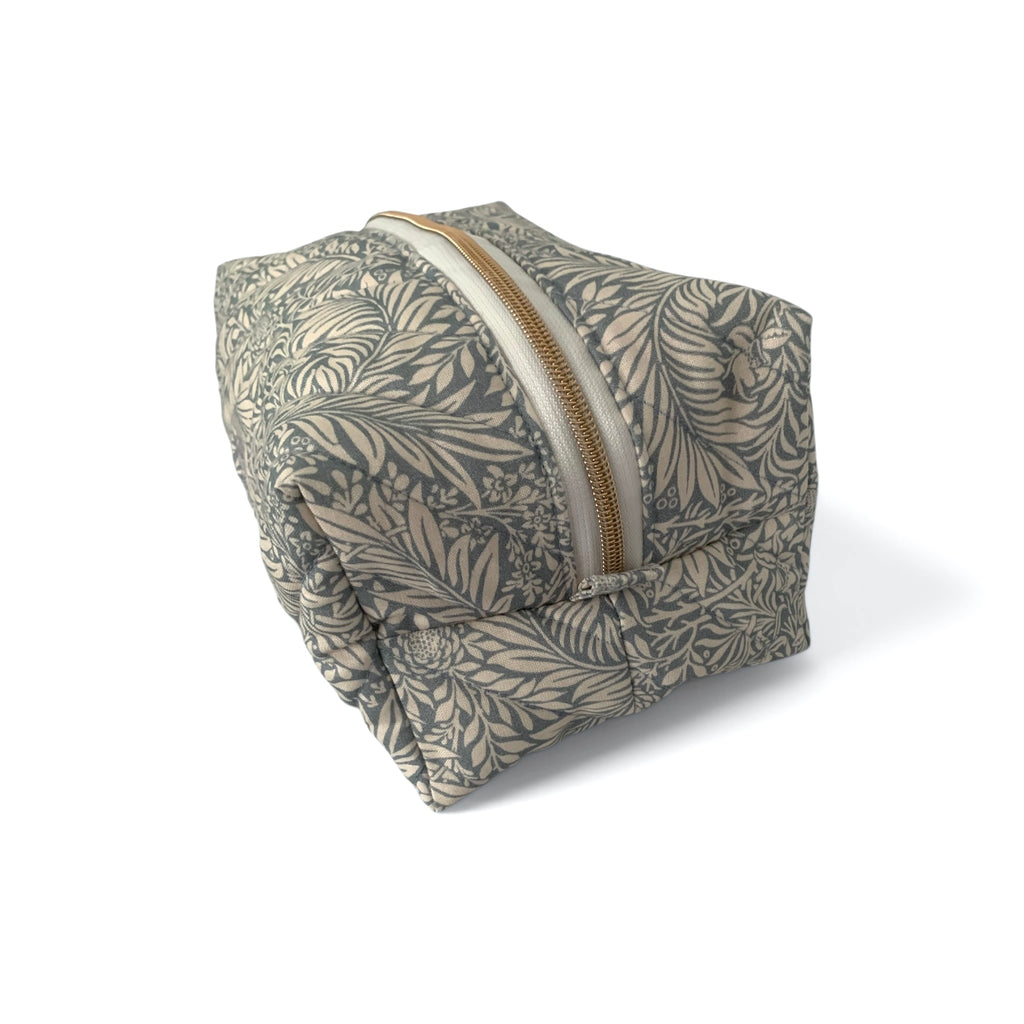 The Everyday Case - Blue Botanical Print Quilted Makeup Bag / Boxy Zip Pouch