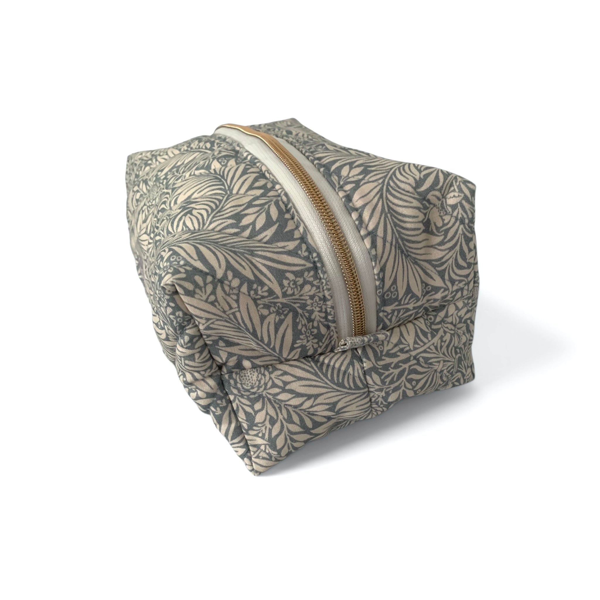The Everyday Case - Blue Botanical Print Quilted Makeup Bag / Boxy Zip Pouch