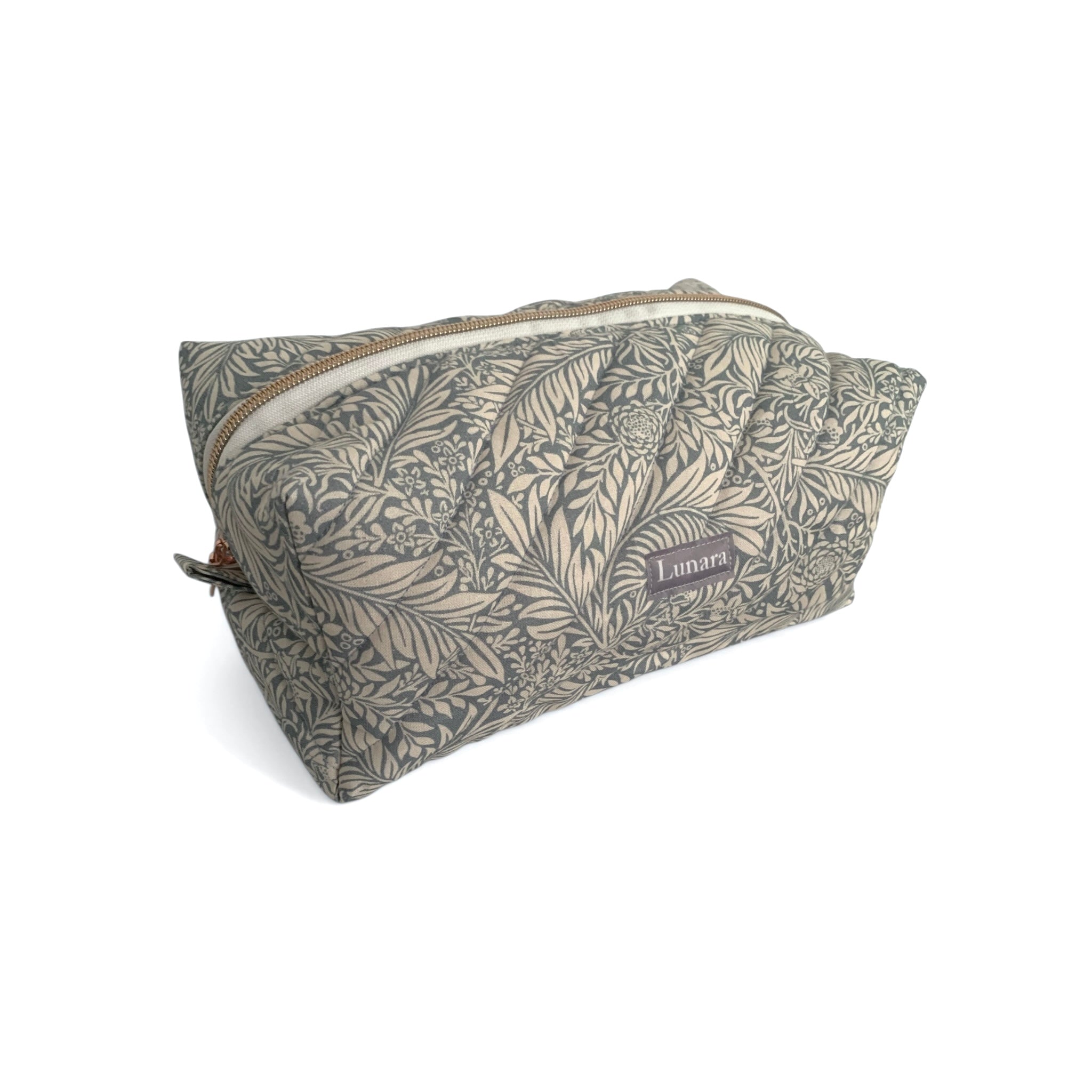 The Everyday Case - Blue Botanical Print Quilted Makeup Bag / Boxy Zip Pouch