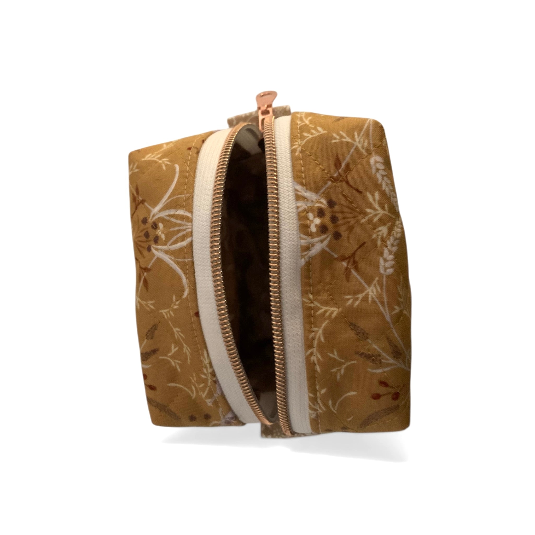 The Everyday Cube - Golden Meadow Quilted Makeup Bag / Boxy Zip Pouch