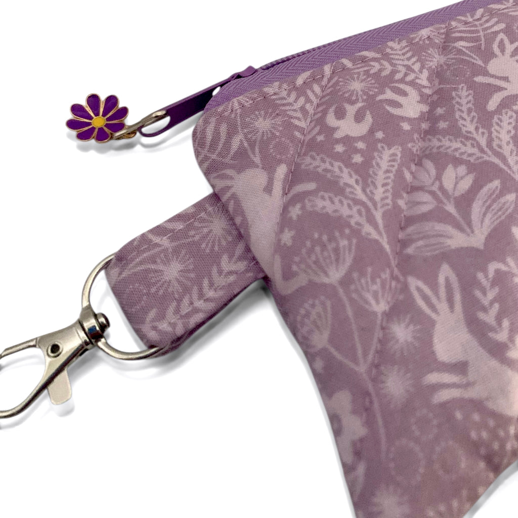 Lilac Hares Keychain Card Wallet - Quilted Zip Pouch