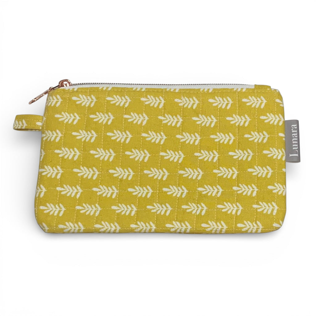 Mustard Leaves Quilted Makeup Pouch