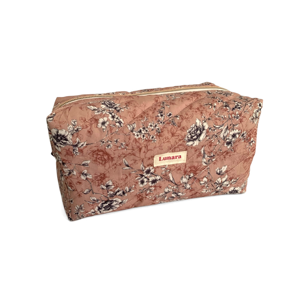 The Everyday Case - Dusty Pink Print Quilted Makeup Bag / Boxy Zip Pouch