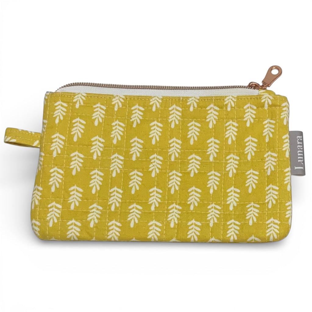 Mustard Leaves Quilted Makeup Pouch