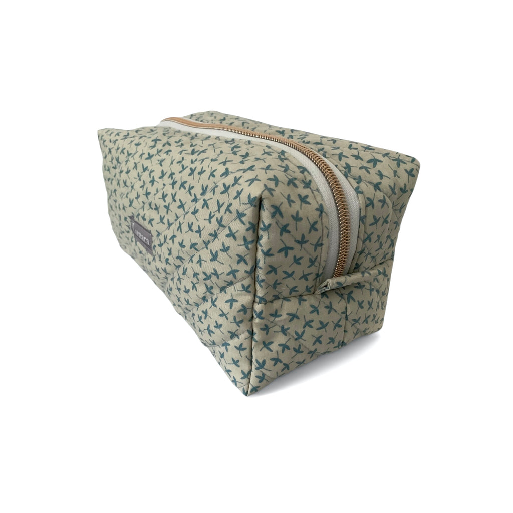 The Everyday Case - Blue Sprig Print Quilted Makeup Bag / Boxy Zip Pouch