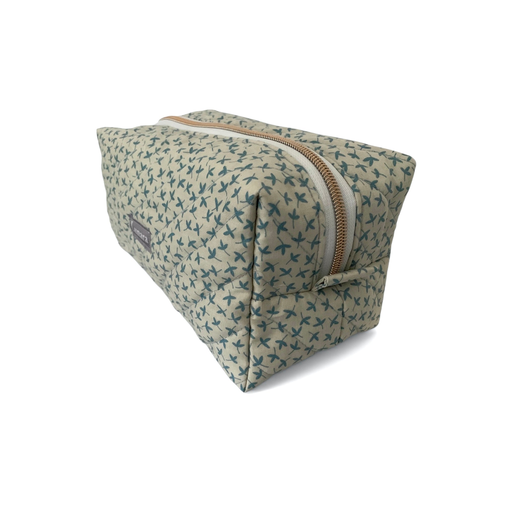 The Everyday Case - Blue Sprig Print Quilted Makeup Bag / Boxy Zip Pouch
