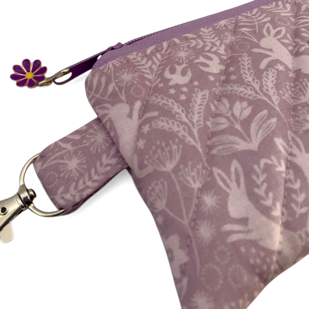 Lilac Hares Pencil & Glasses Case - Quilted Zip Pouch
