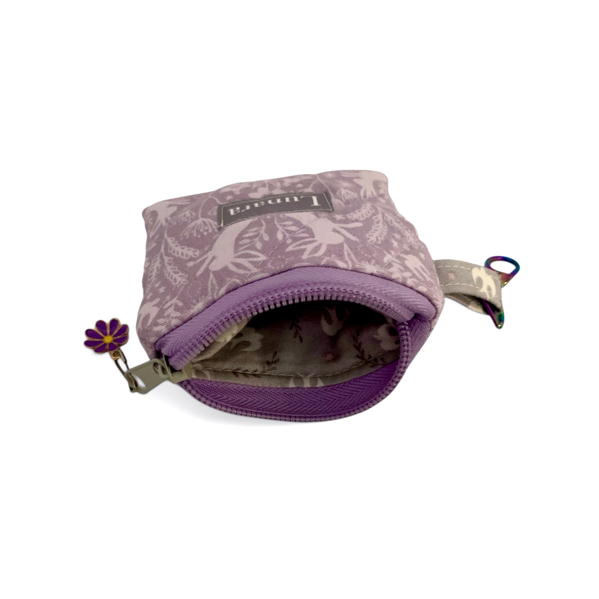 Lilac Hares Keychain Coin Pouch - Quilted Zip Pouch