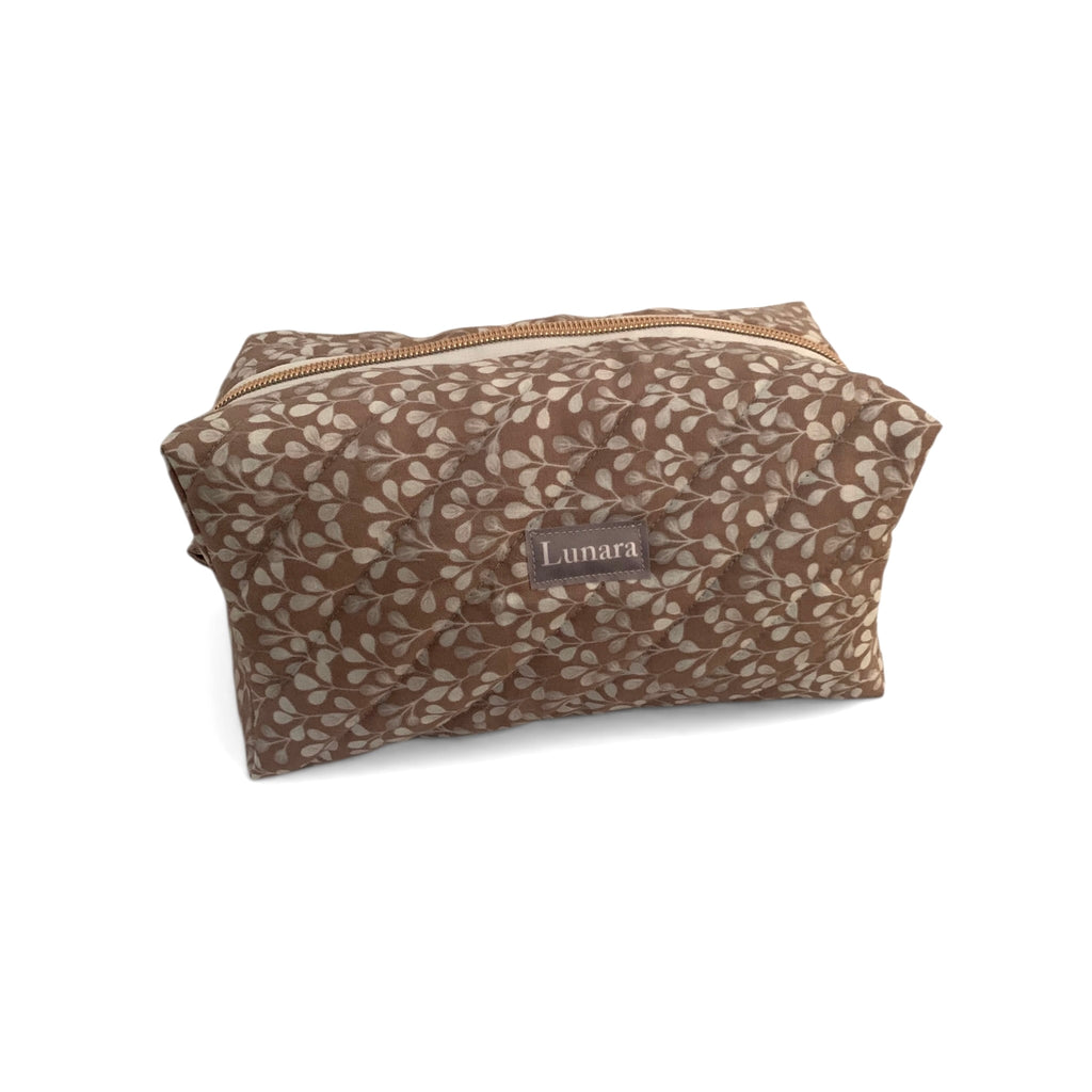 The Everyday Case - Medium - Soft Taupe Floral Quilted Makeup Bag / Boxy Zip Pouch