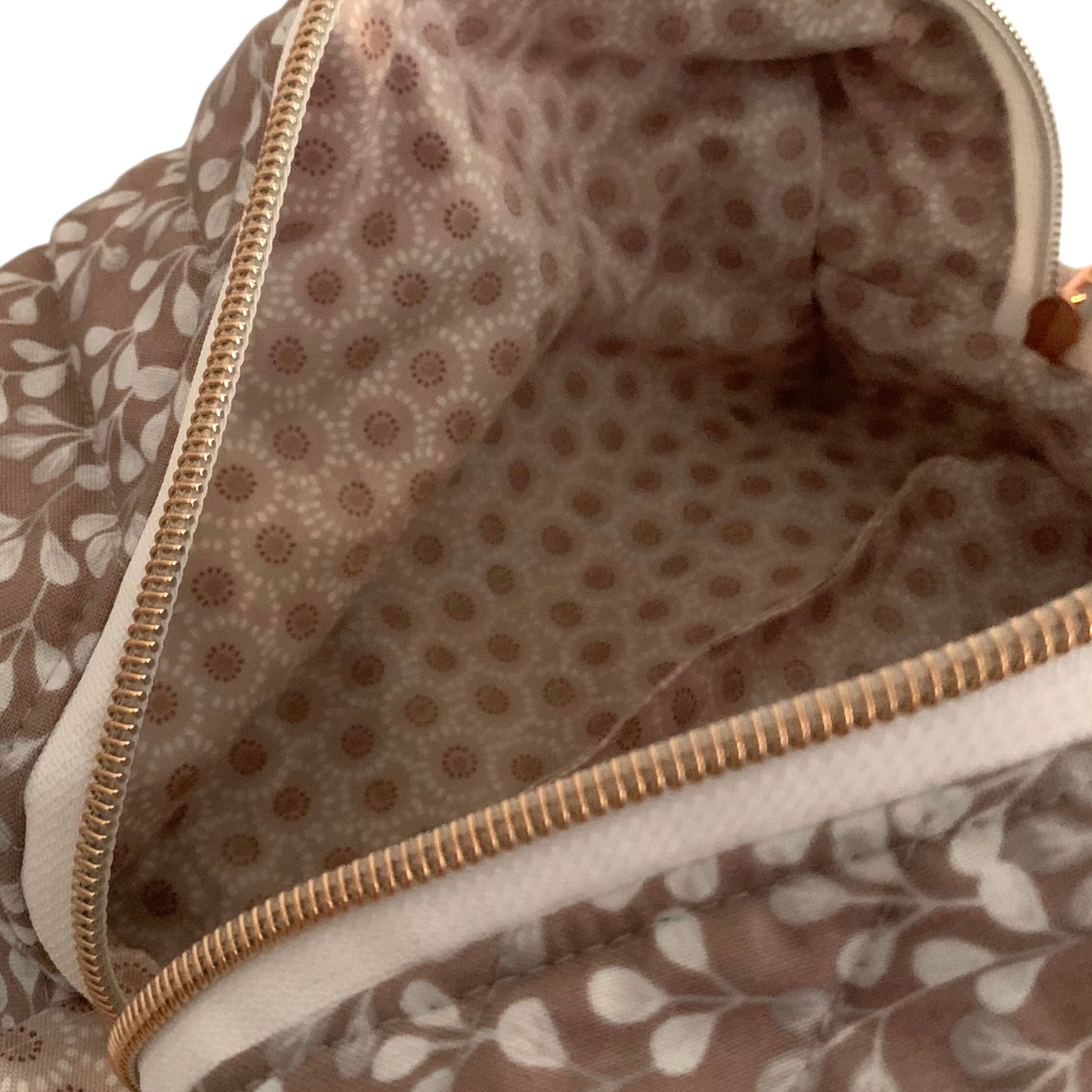 The Everyday Case - Medium - Soft Taupe Floral Quilted Makeup Bag / Boxy Zip Pouch