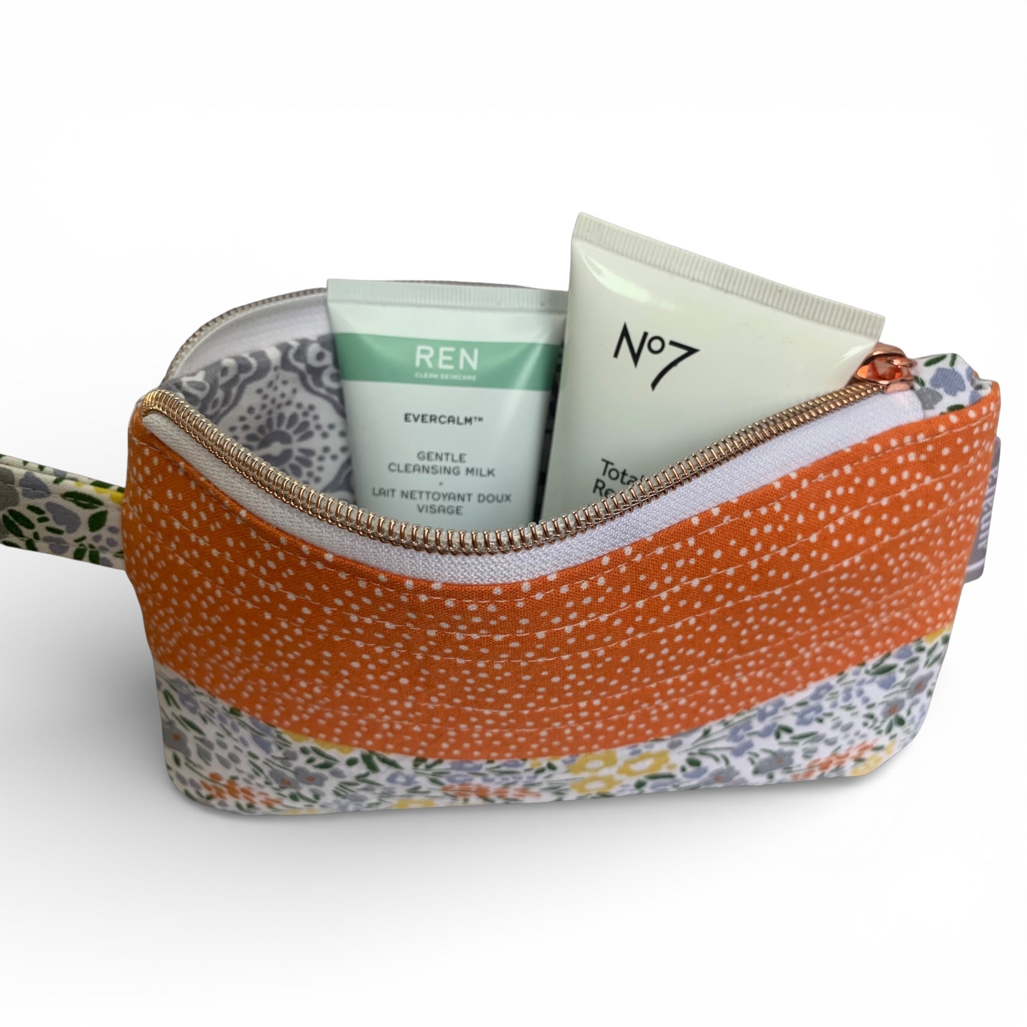 Floral Tangerine Quilted Makeup Pouch