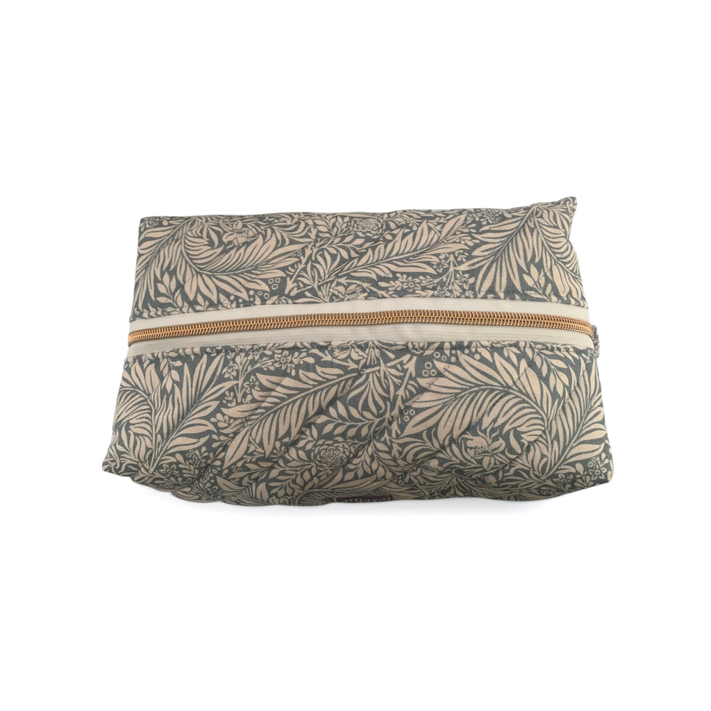 The Everyday Case - Blue Botanical Print Quilted Makeup Bag / Boxy Zip Pouch