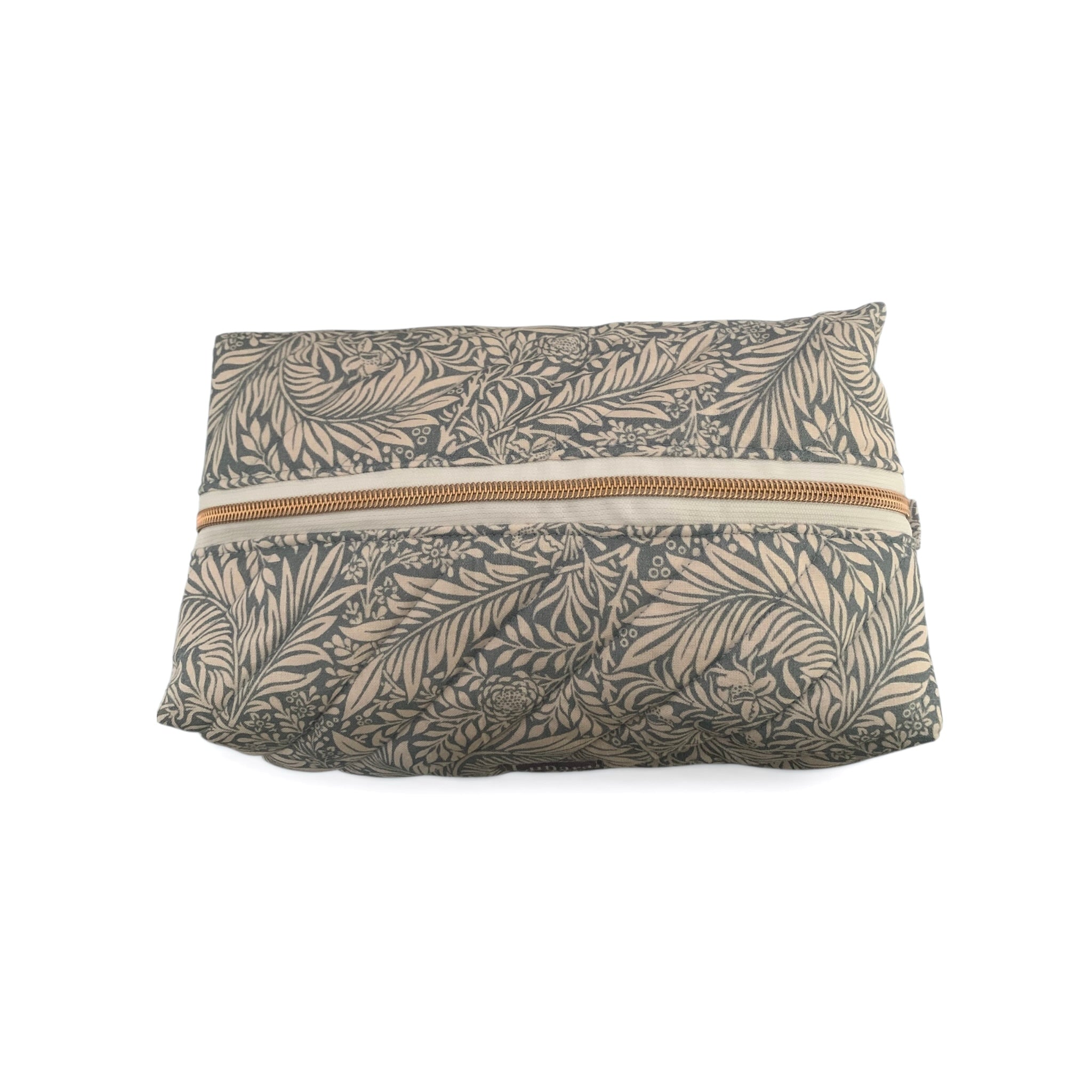 The Everyday Case - Blue Botanical Print Quilted Makeup Bag / Boxy Zip Pouch