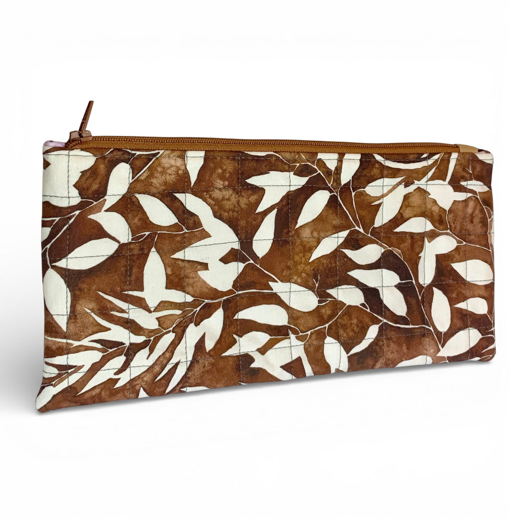 Chocolate Leaf Pencil & Glasses Case - Quilted Zip Pouch