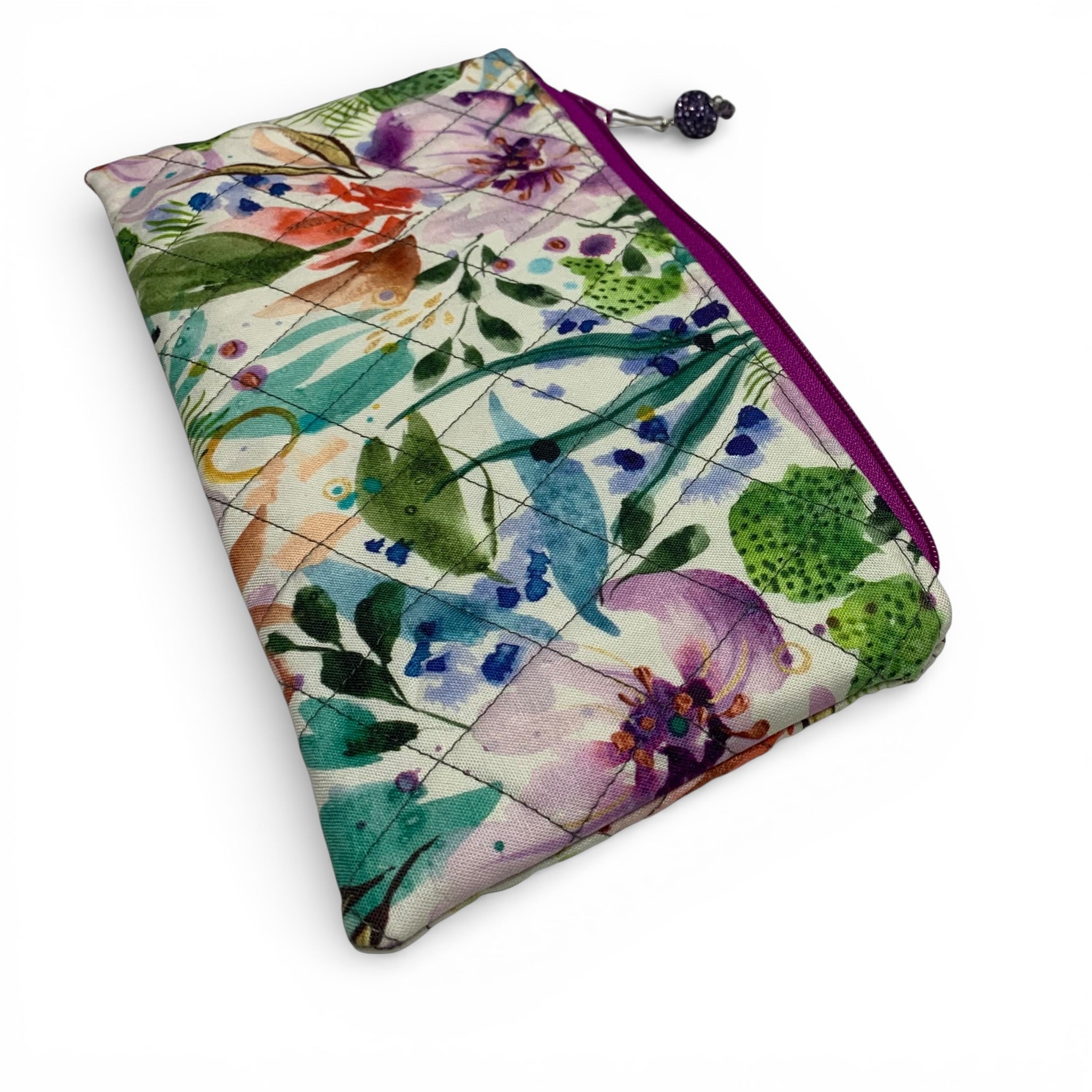 Lilac Floral Pencil & Glasses Case - Quilted Zip Pouch
