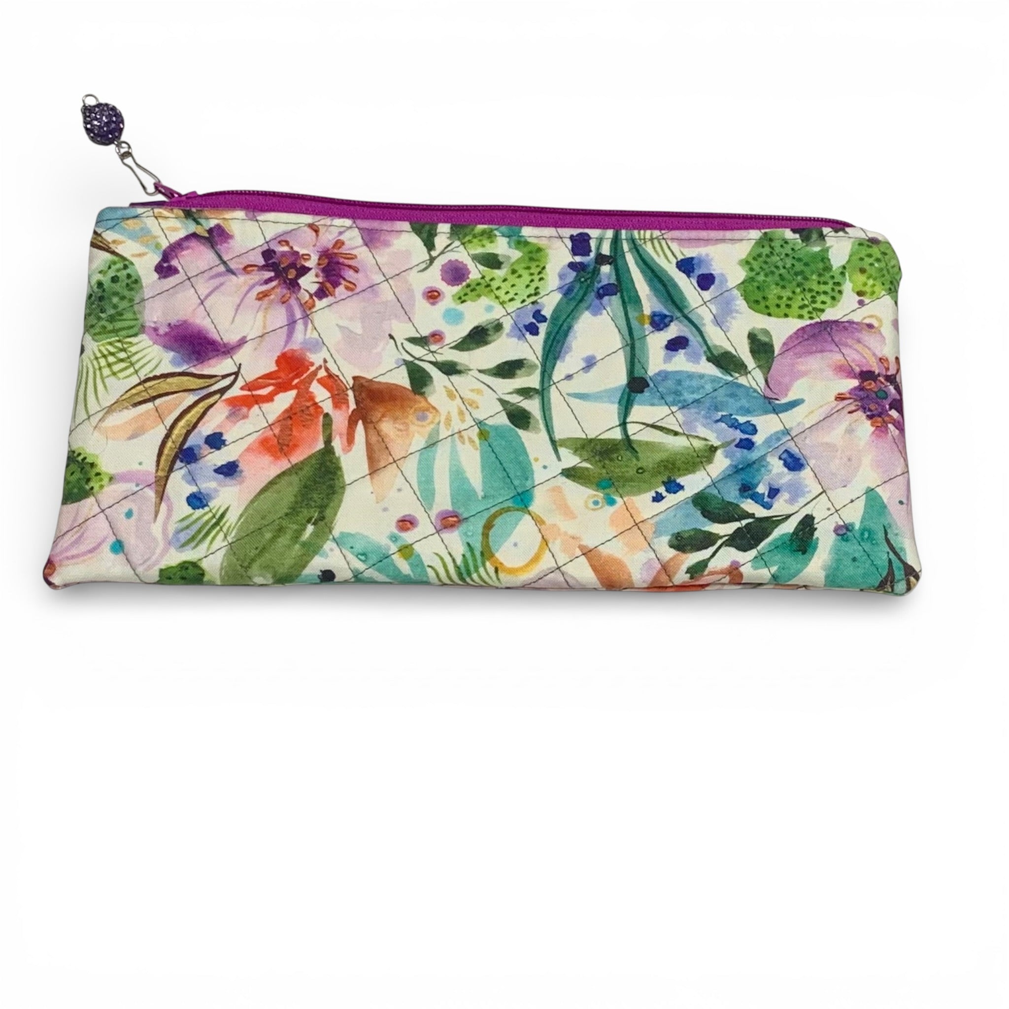 Lilac Floral Pencil & Glasses Case - Quilted Zip Pouch