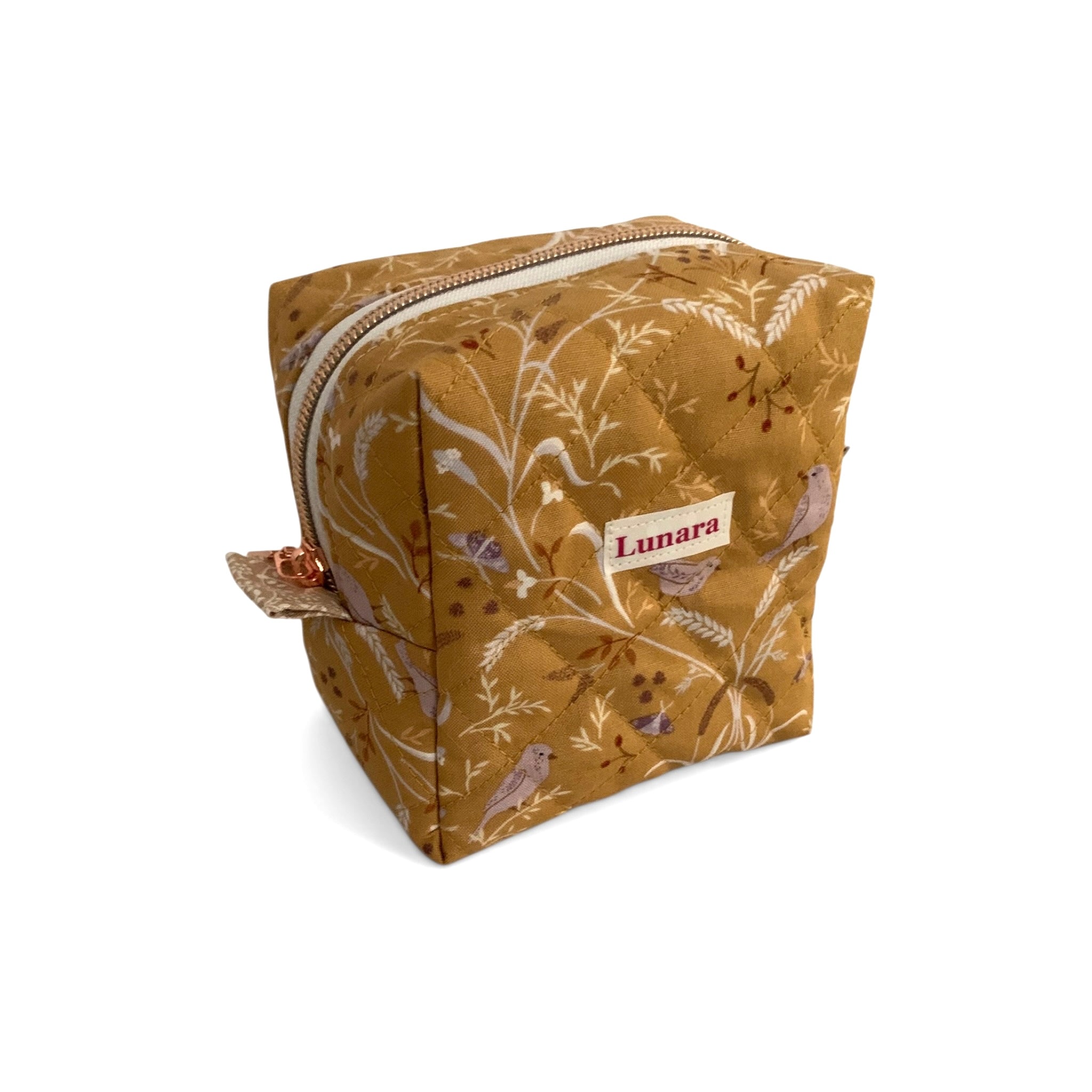 The Everyday Cube - Golden Meadow Quilted Makeup Bag / Boxy Zip Pouch
