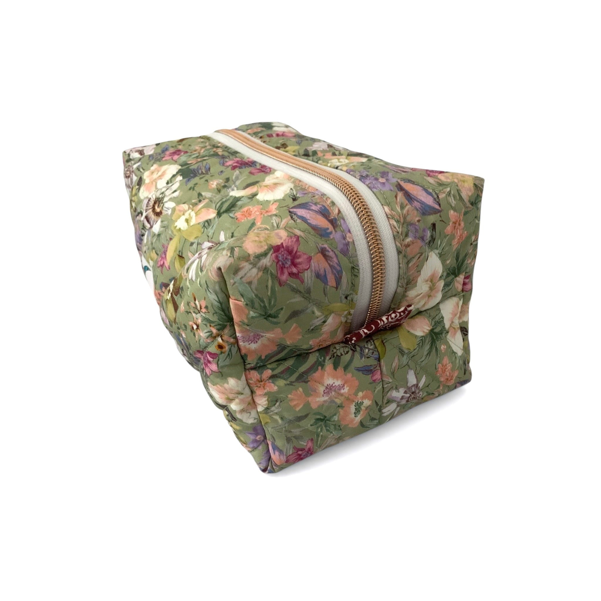 The Everyday Case - English Garden Quilted Makeup Bag / Boxy Zip Pouch