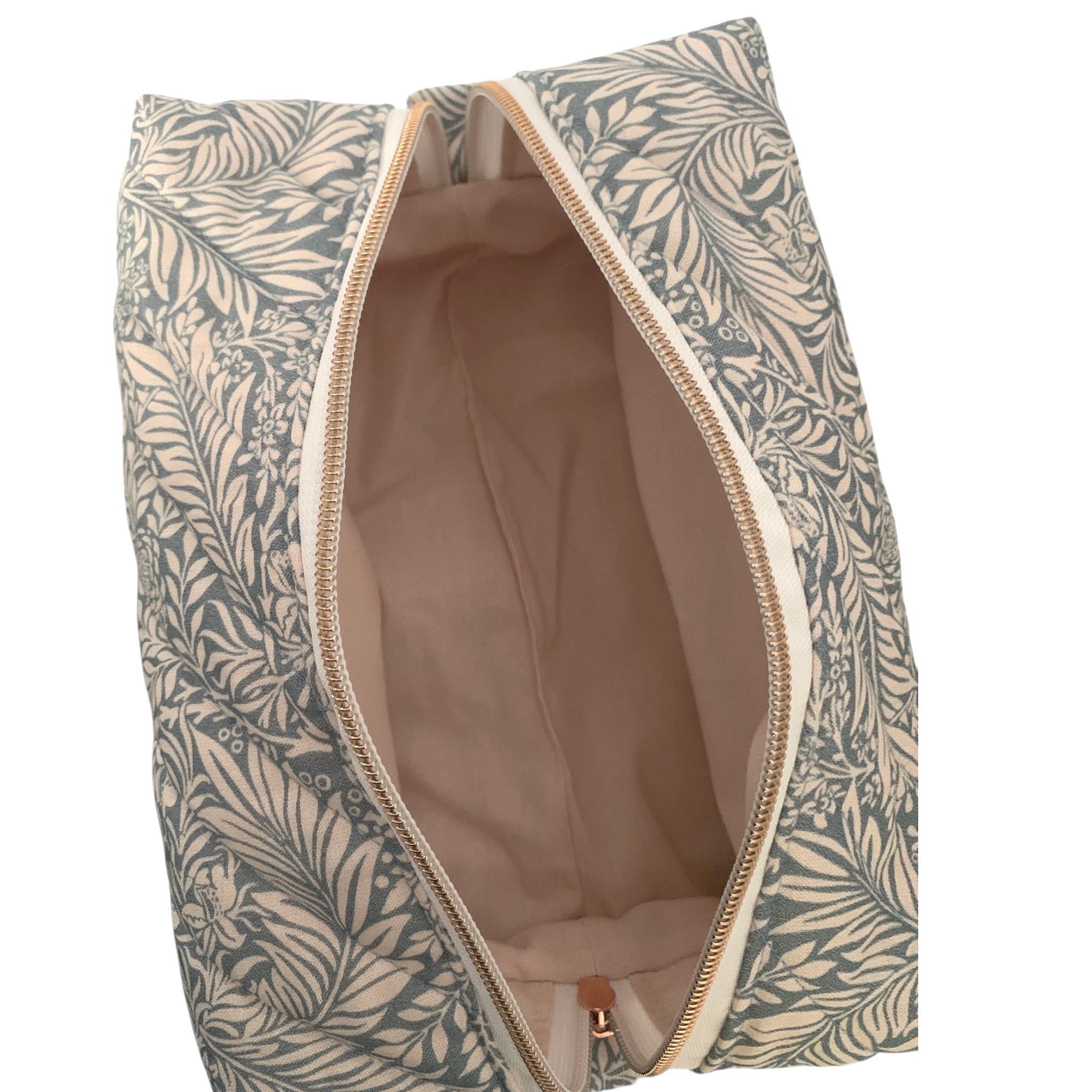 The Everyday Case - Blue Botanical Print Quilted Makeup Bag / Boxy Zip Pouch