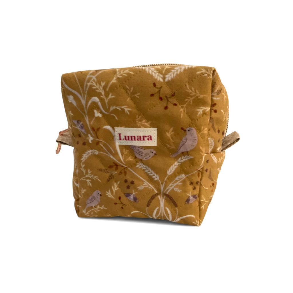 The Everyday Cube - Golden Meadow Quilted Makeup Bag / Boxy Zip Pouch