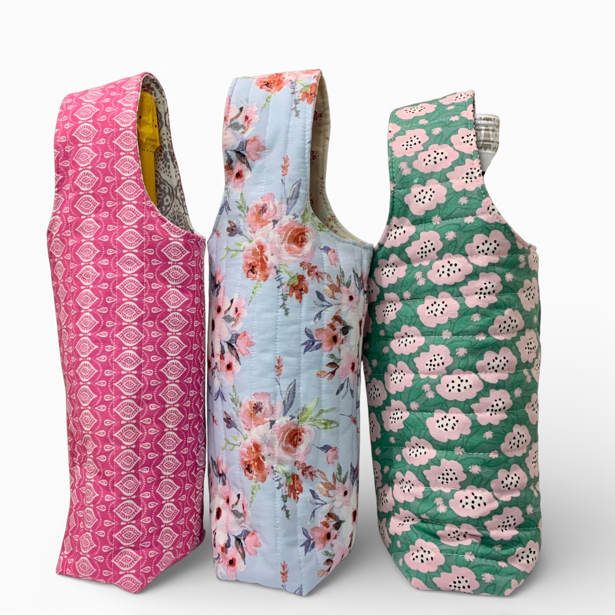 Baby Blue Floral Quilted Bottle Gift Bag