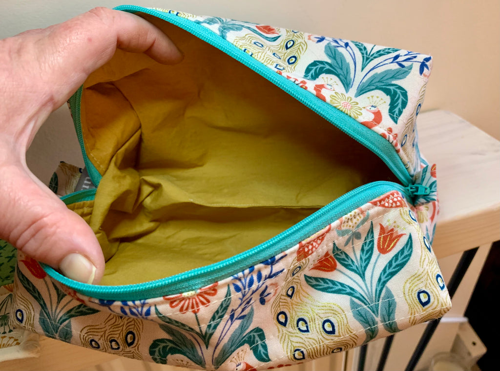 Jade Gold Peacocks Boxy Quilted Makeup Case