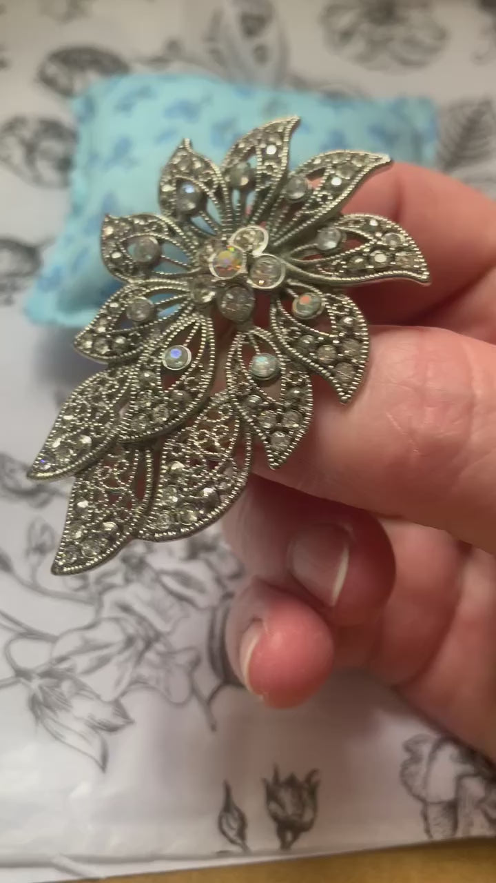 Vintage Signed Liz Claiborne Flower Brooch with Fabric Gift Cushion